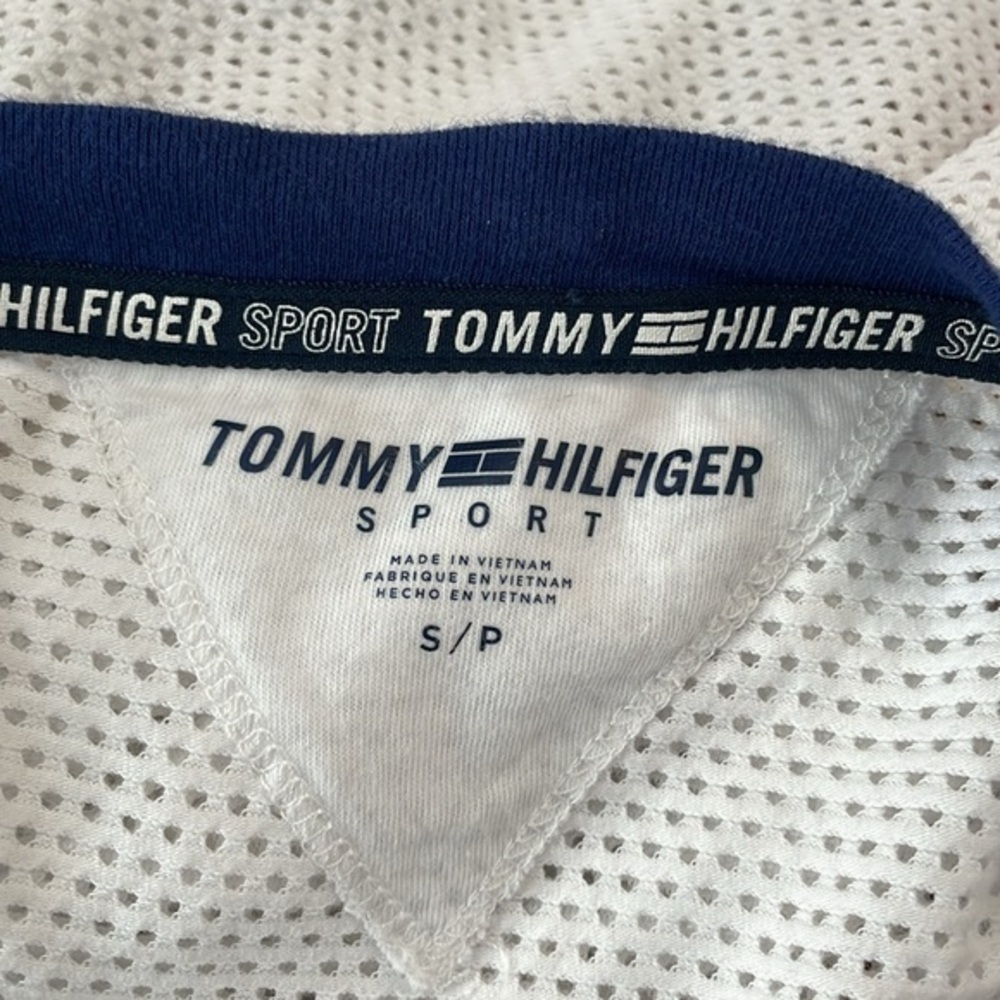 Tommy Hilfiger Sport Long Sleeve Crop Top Red White Blue Mesh Sweater Size Small - Picture 5 of 6